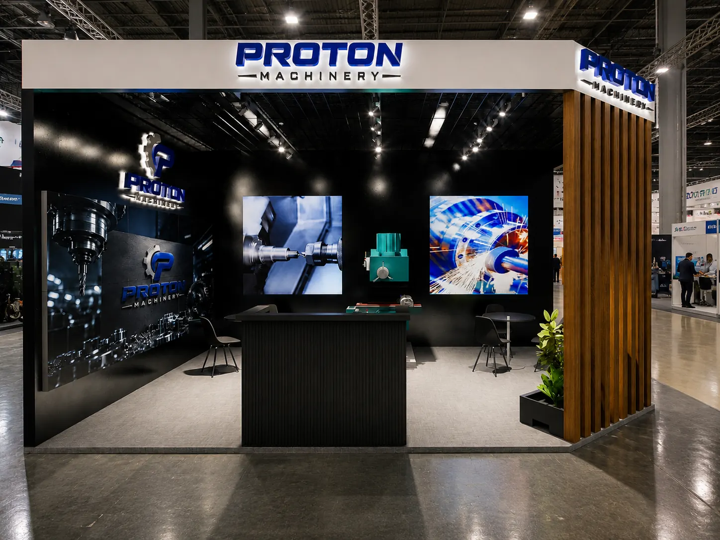 Proton Machinery fuar standı — hero render